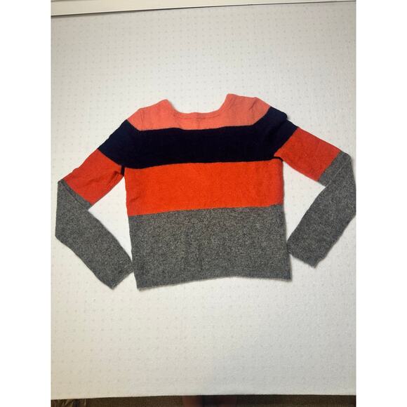 Equipment Femme Womens Colorblock Alpaca Wool Blend Sweater L Gray Orange Navy - Picture 1 of 9
